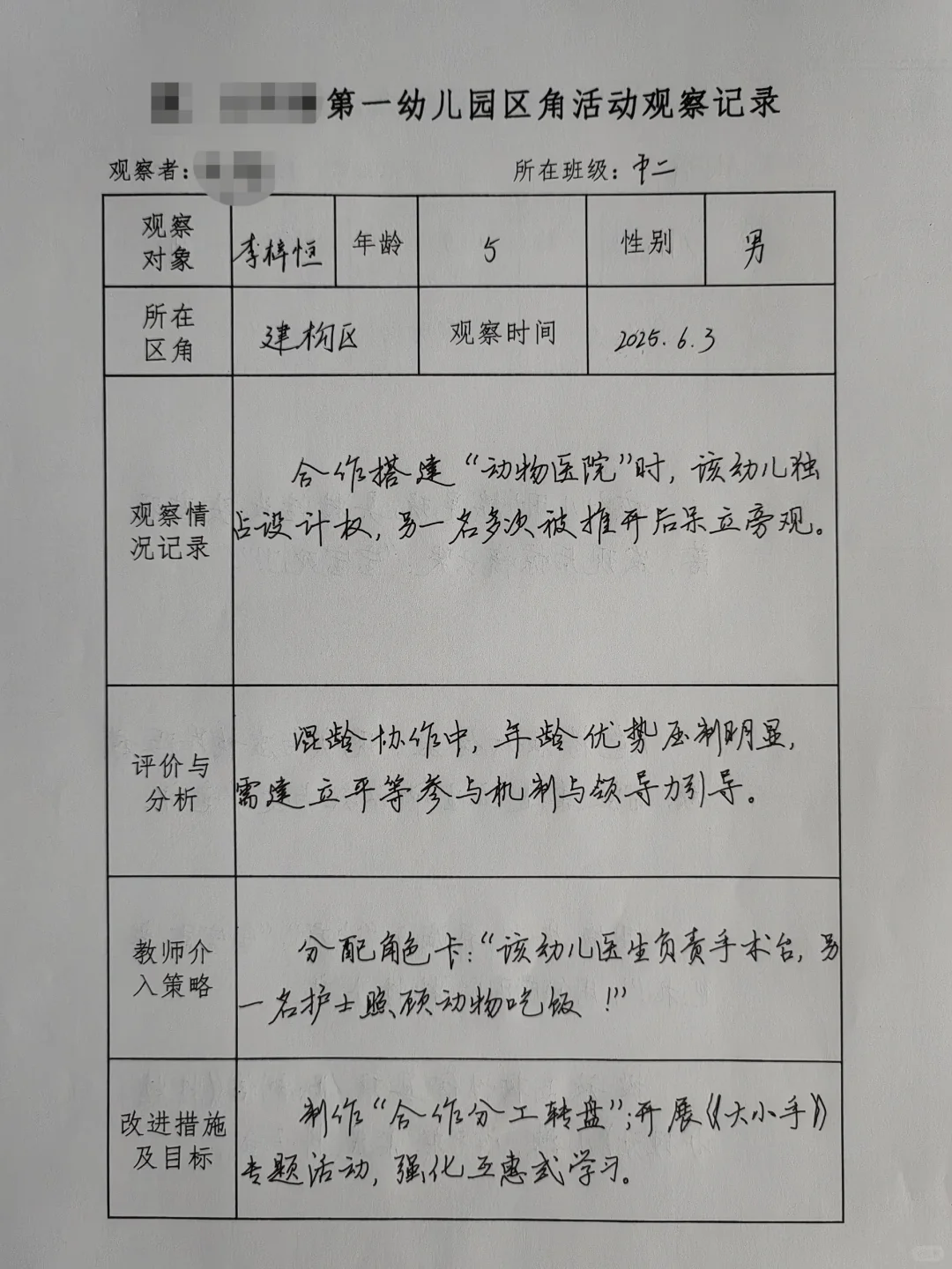 2025幼儿园区域观察记录（六）