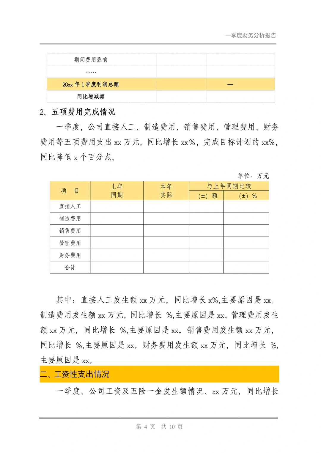 财务分析报告模板