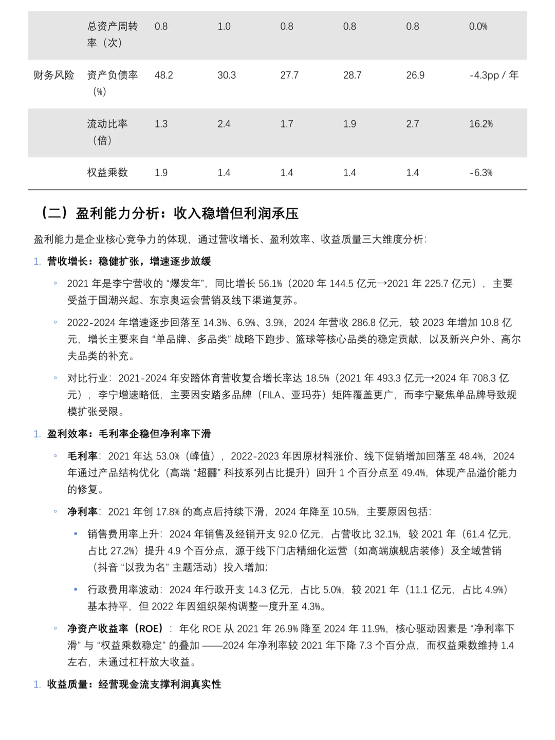 导师给的李宁财务分析报告，建议直接收