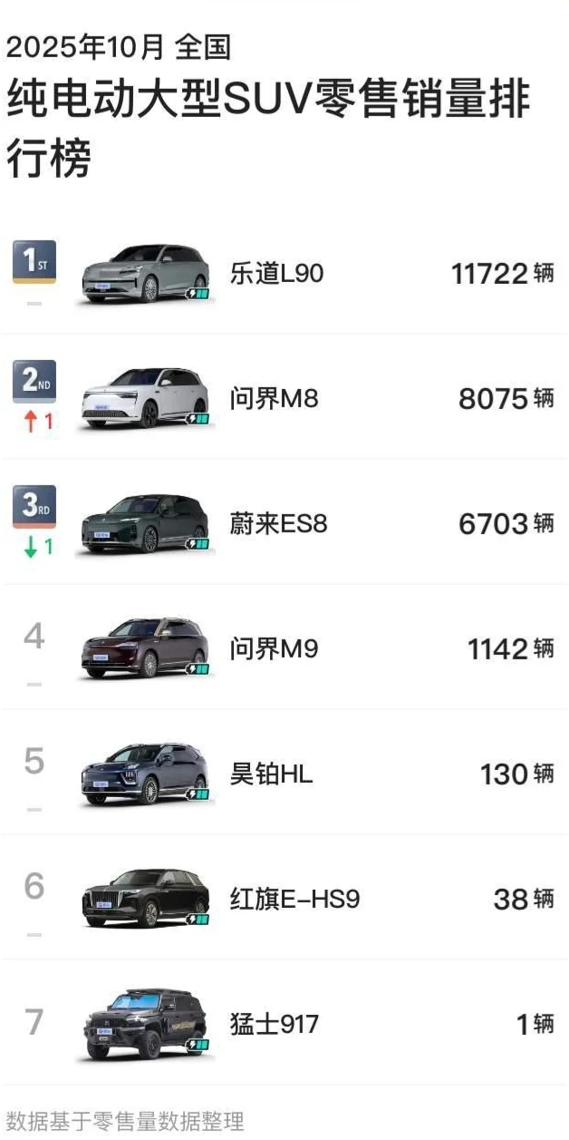 2025年10月纯电SUV销量排行榜（细分）