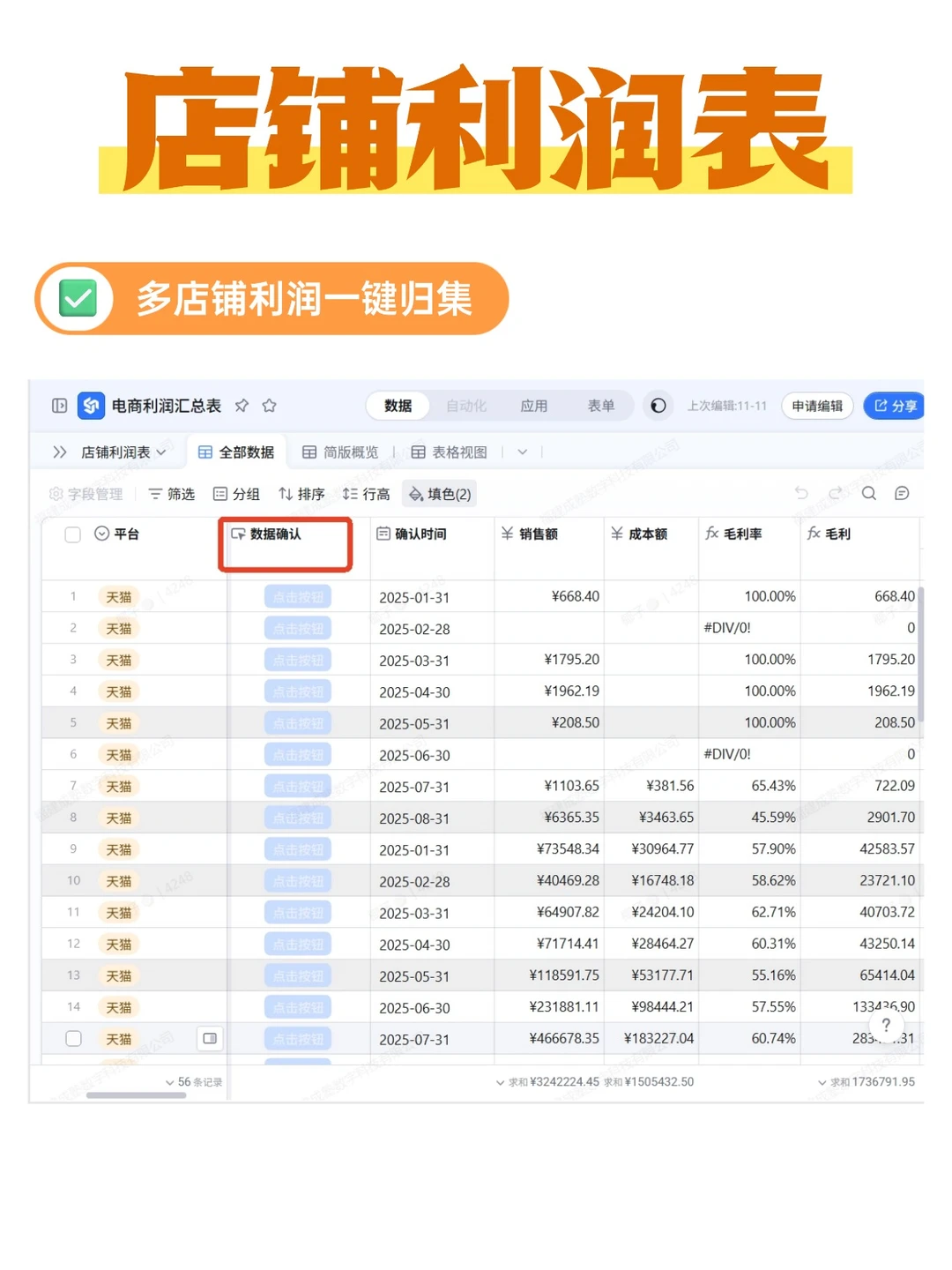 多店 + 分红 + 扣点，一张表全搞定