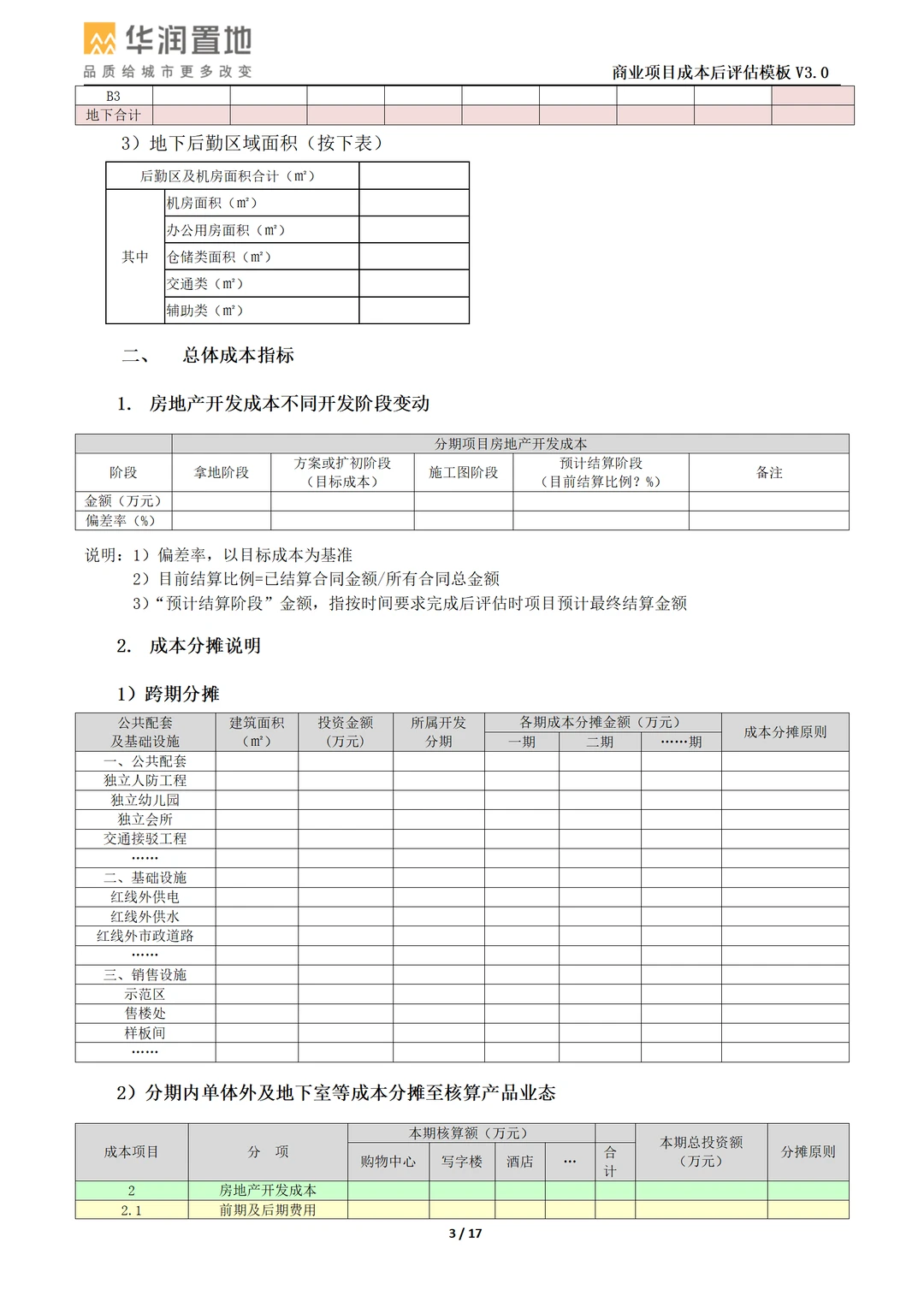 商业项目成本后评估模板