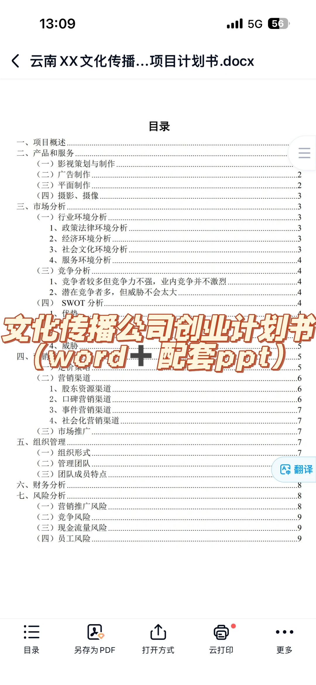 大学生创业计划书——文化传播公司