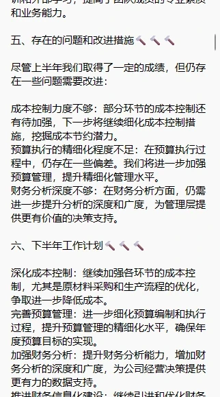 成本会计2024年度上半年财务工作总结 2024