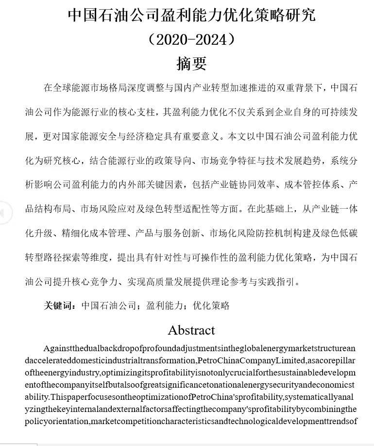 2020-2024中国石油公司盈利能力优化策略研