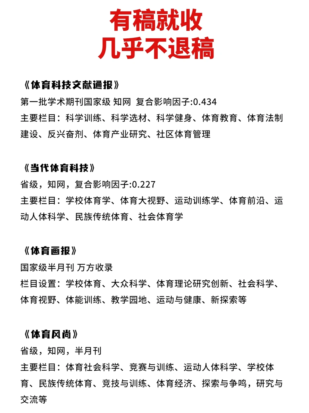 有稿秒收的体育类期刊‼️几乎不退稿?
