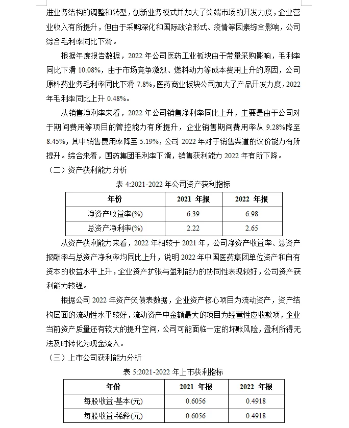 中国医药盈利分析