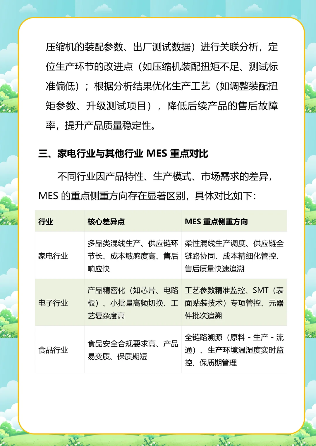 家电行业 MES 核心重点及行业对比分析