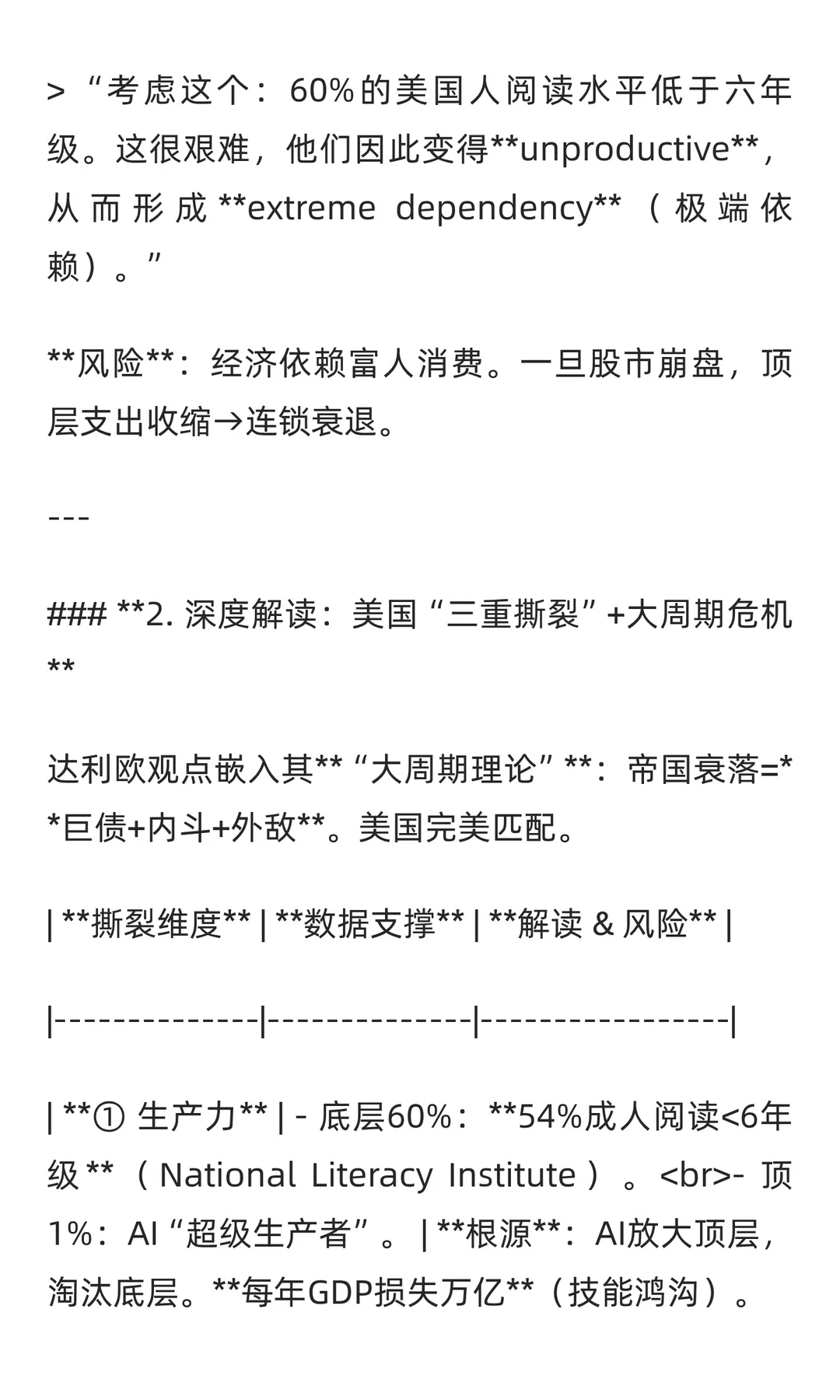 雷·达利欧重磅警告：美国经济已“极端分裂