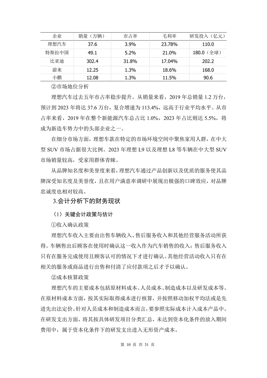 哈佛分析框架下理想公司财务报表分析