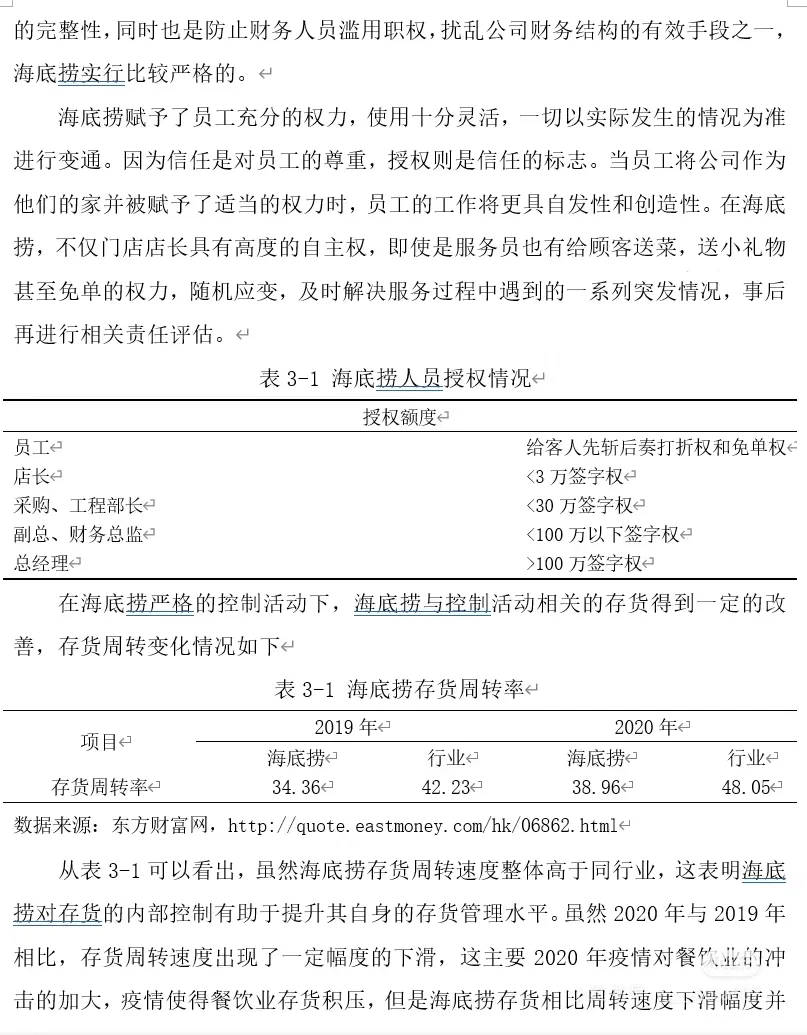 海底捞 内部控制