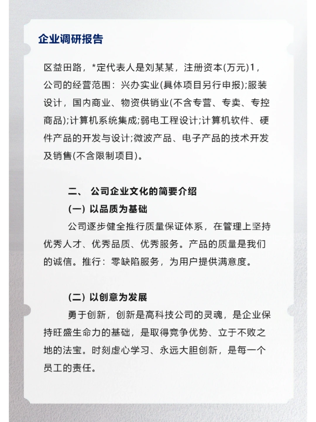 企业调研报告