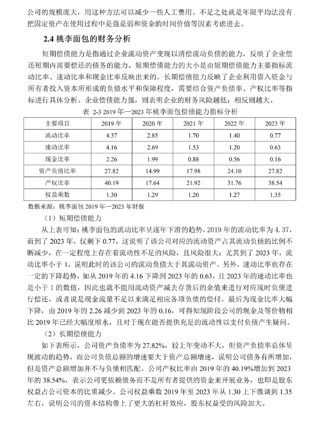 财务报表分析——以桃李面包为例