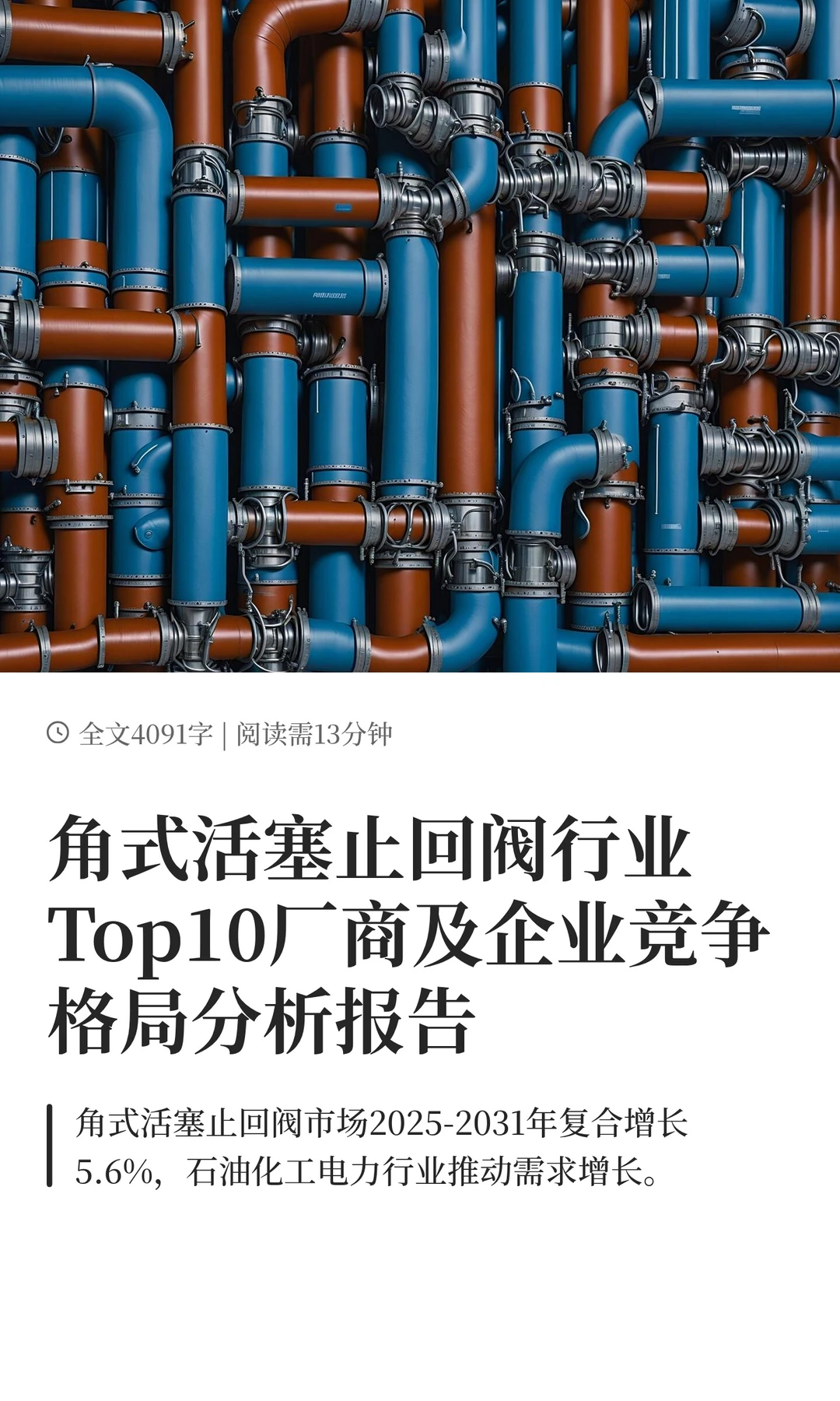 角式活塞止回阀行业Top10厂商及企业竞争格