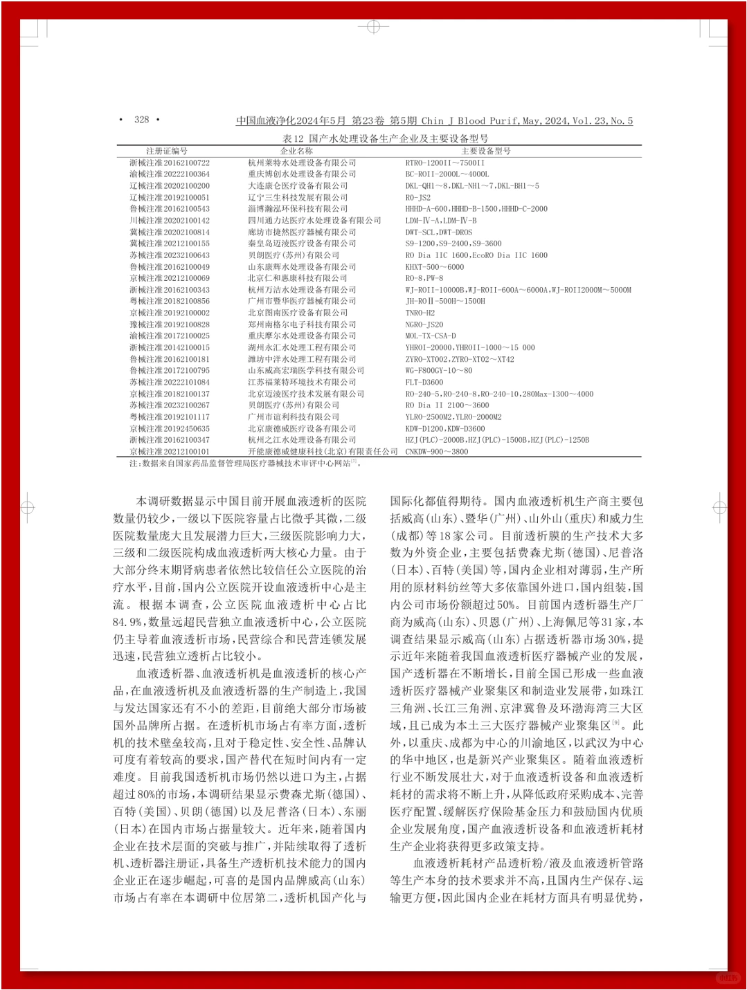 2024 中国血液透析行业发展调研报告