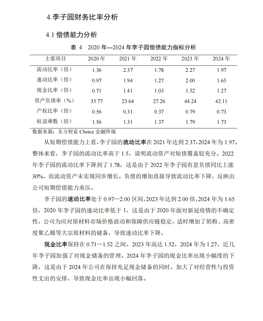 李子园财务分析报告