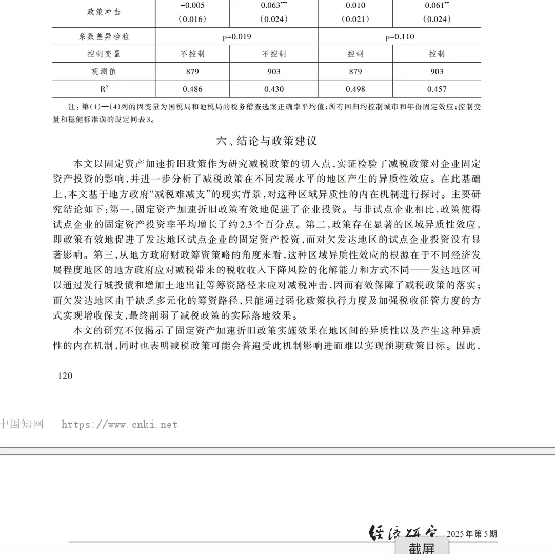 减税政策的投资效应有区域差异？
