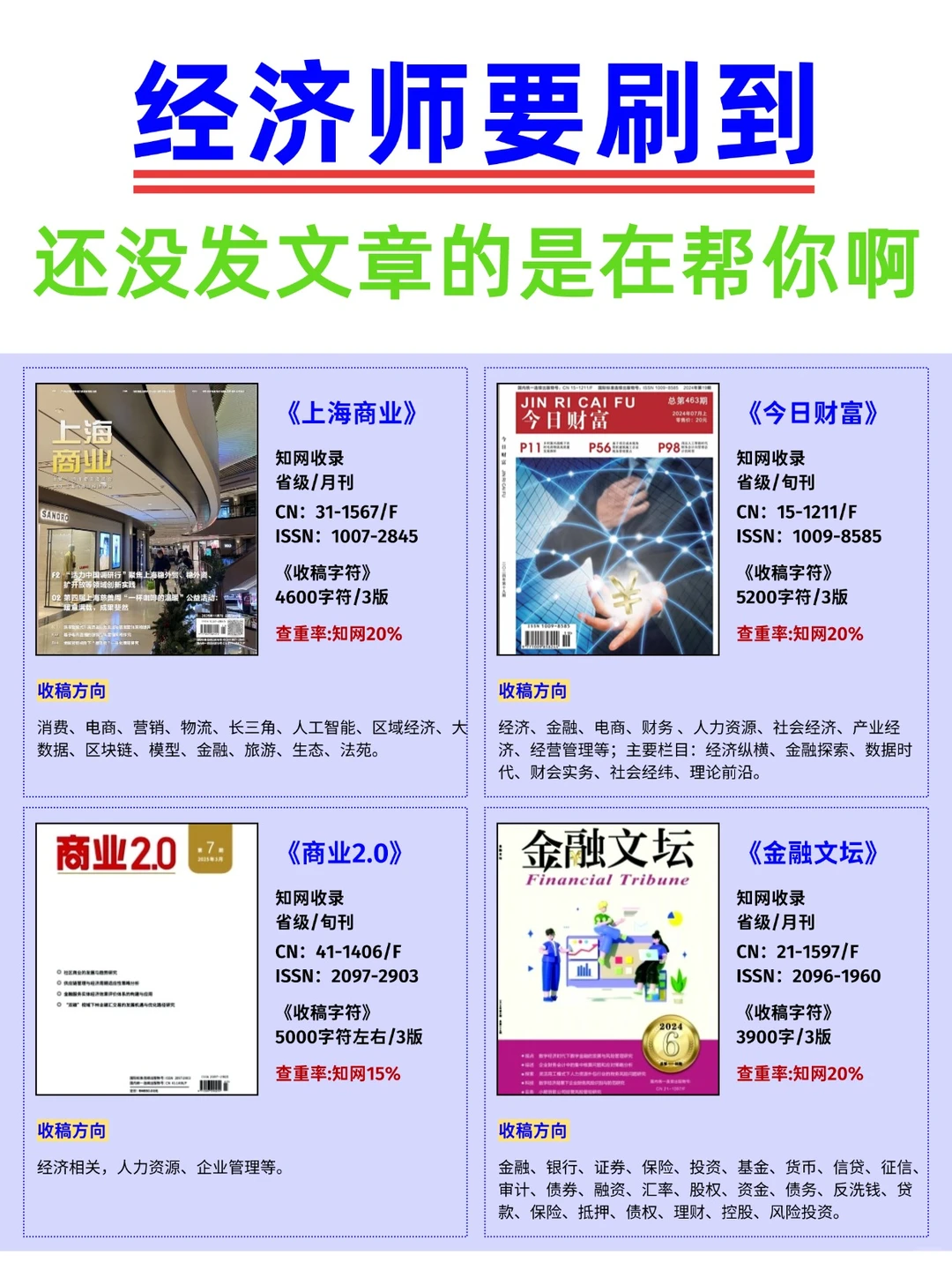 ? 评经济师职称，这些期刊可以看看！