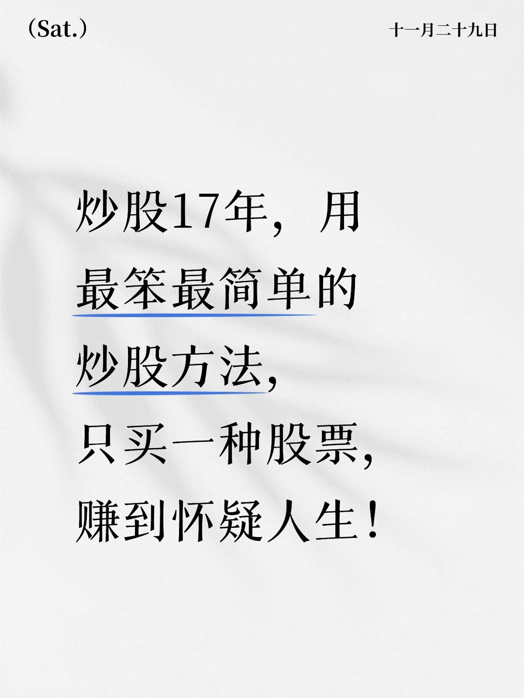 用最笨最简单的炒股方法，只买一种股票