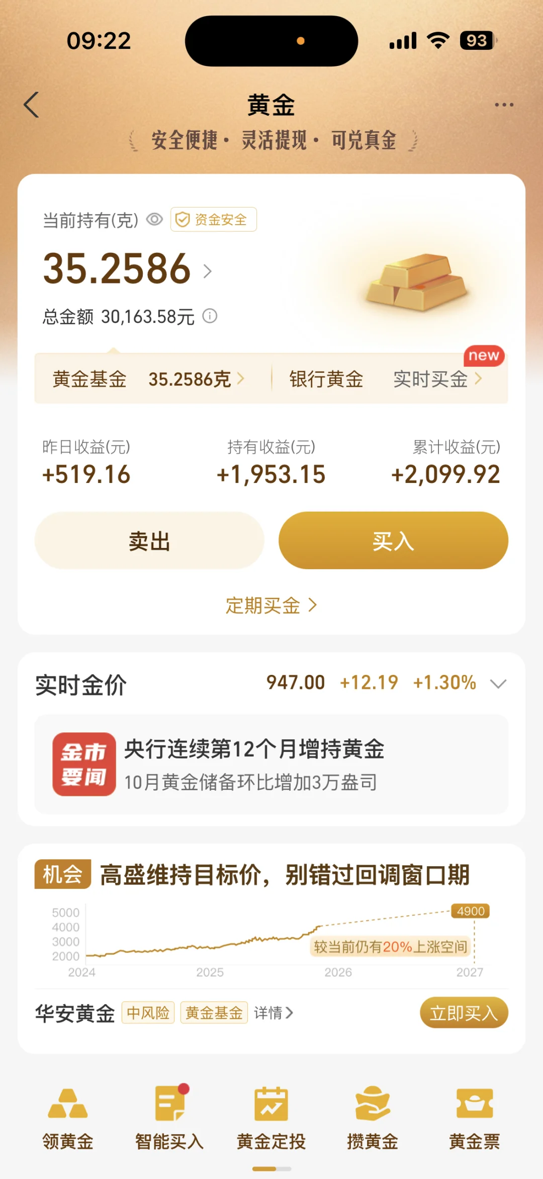 月薪7k定投黄金，昨日收益+519，等等党真香✌️