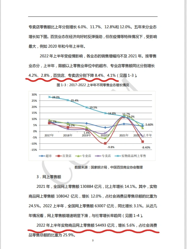 2021-2022年中国百货零售业定量分析报告