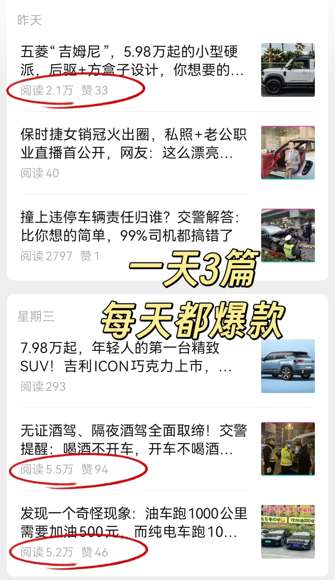 ?公众号写汽车一天多篇，每天出爆款！