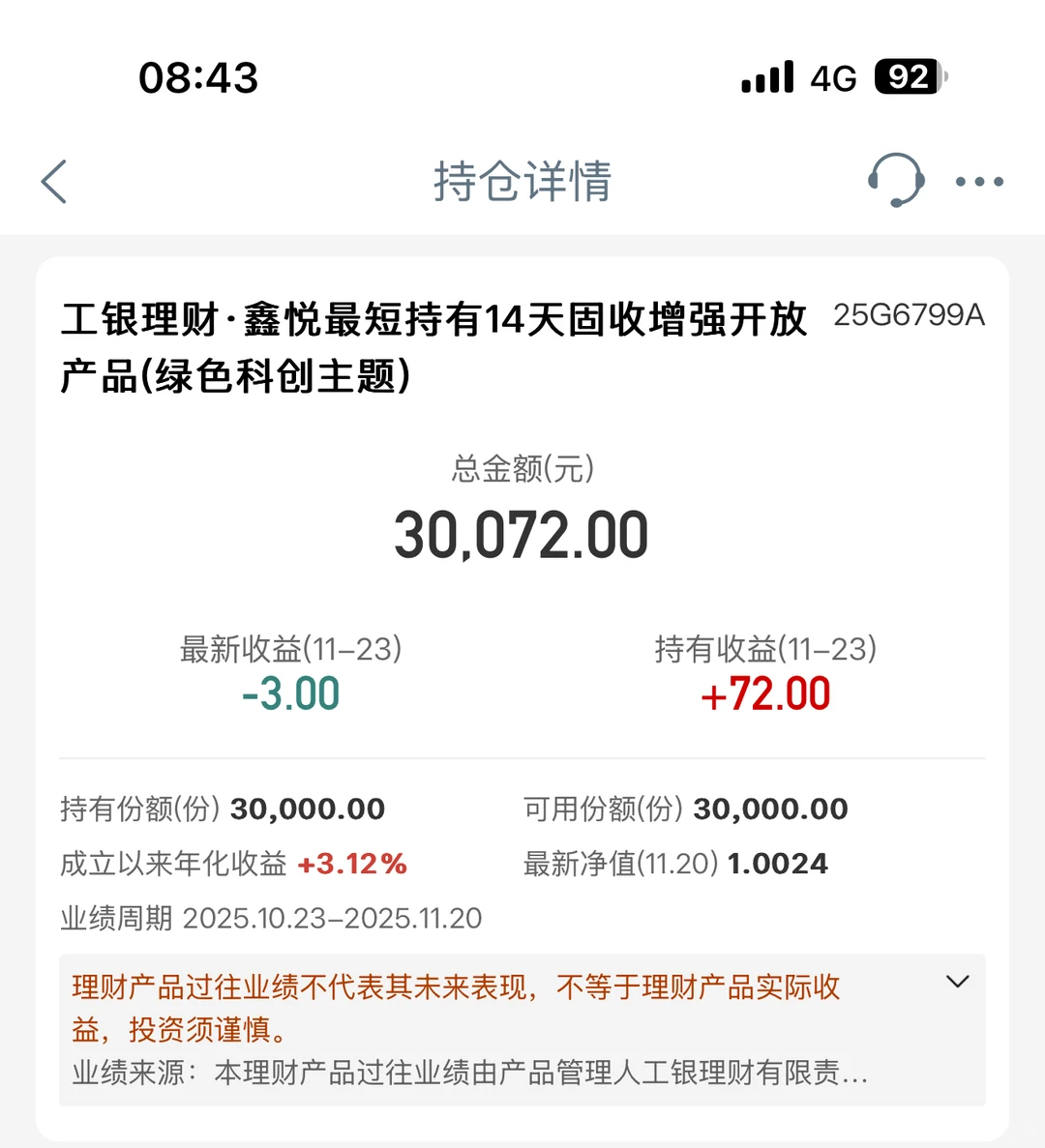 ?11.24工商银行理财收益更新!微红甚好?