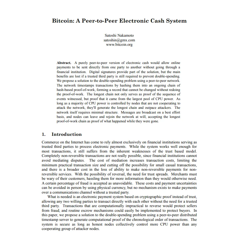 17年前的今天中本聪发布了《比特币白皮书》