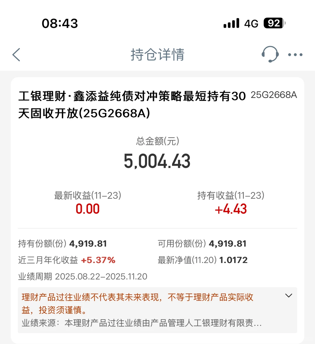 ?11.24工商银行理财收益更新!微红甚好?