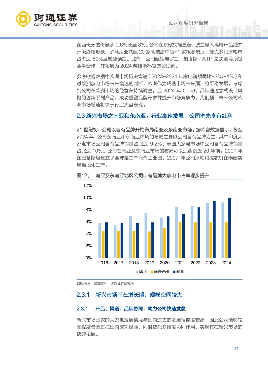 海尔智家公司研究报告：掘金新兴市场