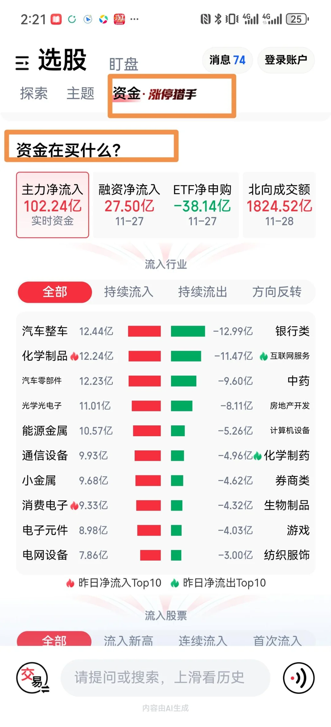 主力资金流向了哪里 看看AI怎么说