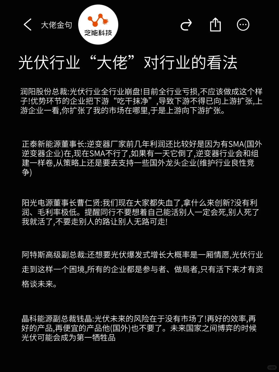 光伏行业大佬对行业的看法