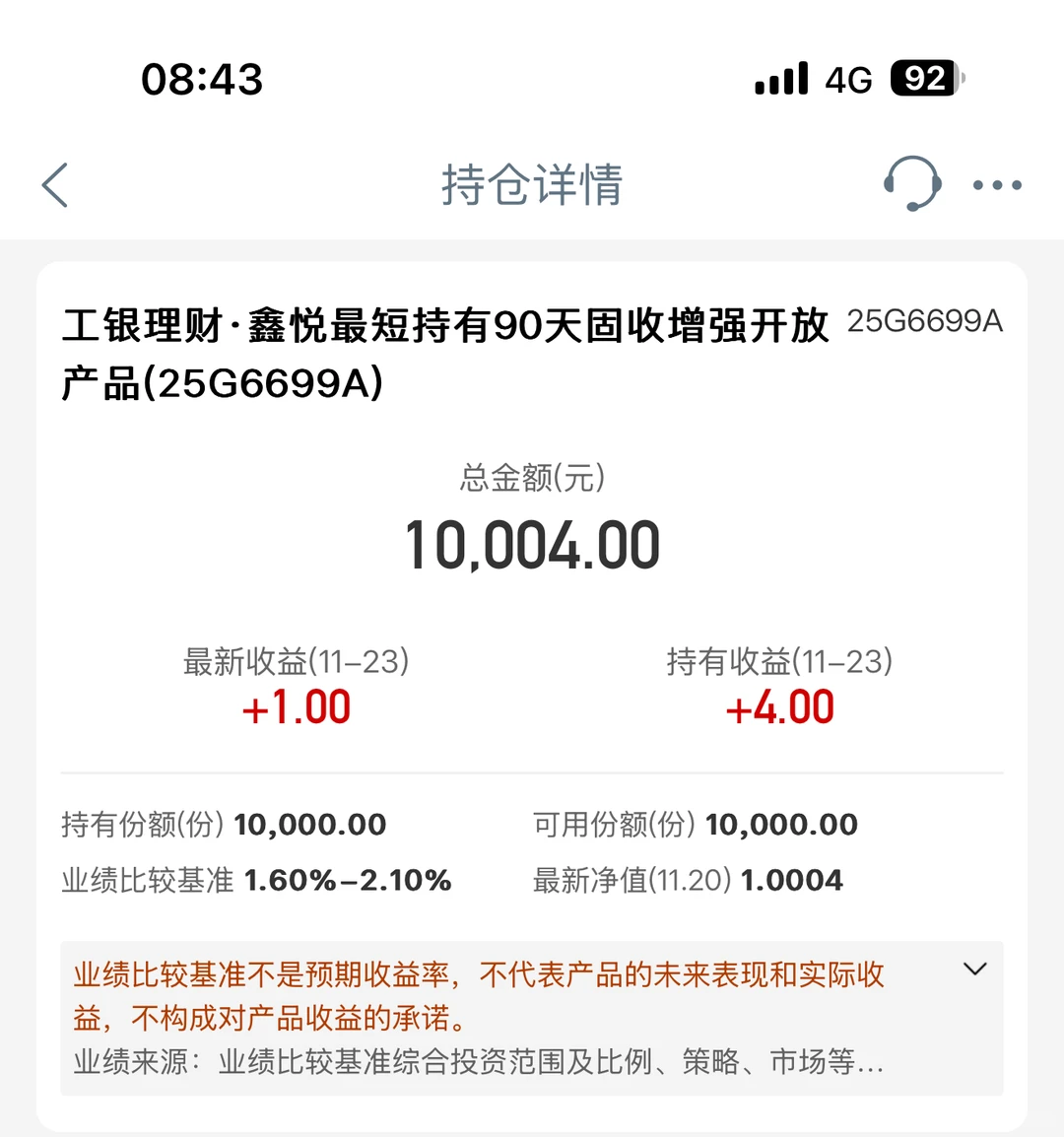 ?11.24工商银行理财收益更新!微红甚好?