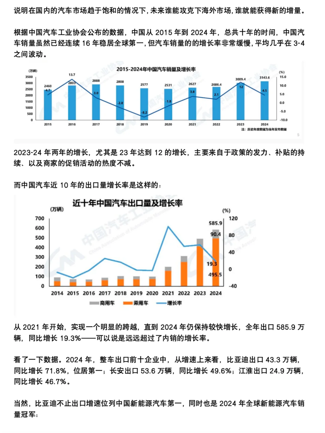 汽车工业协会公布的24年出口数据意味着什么