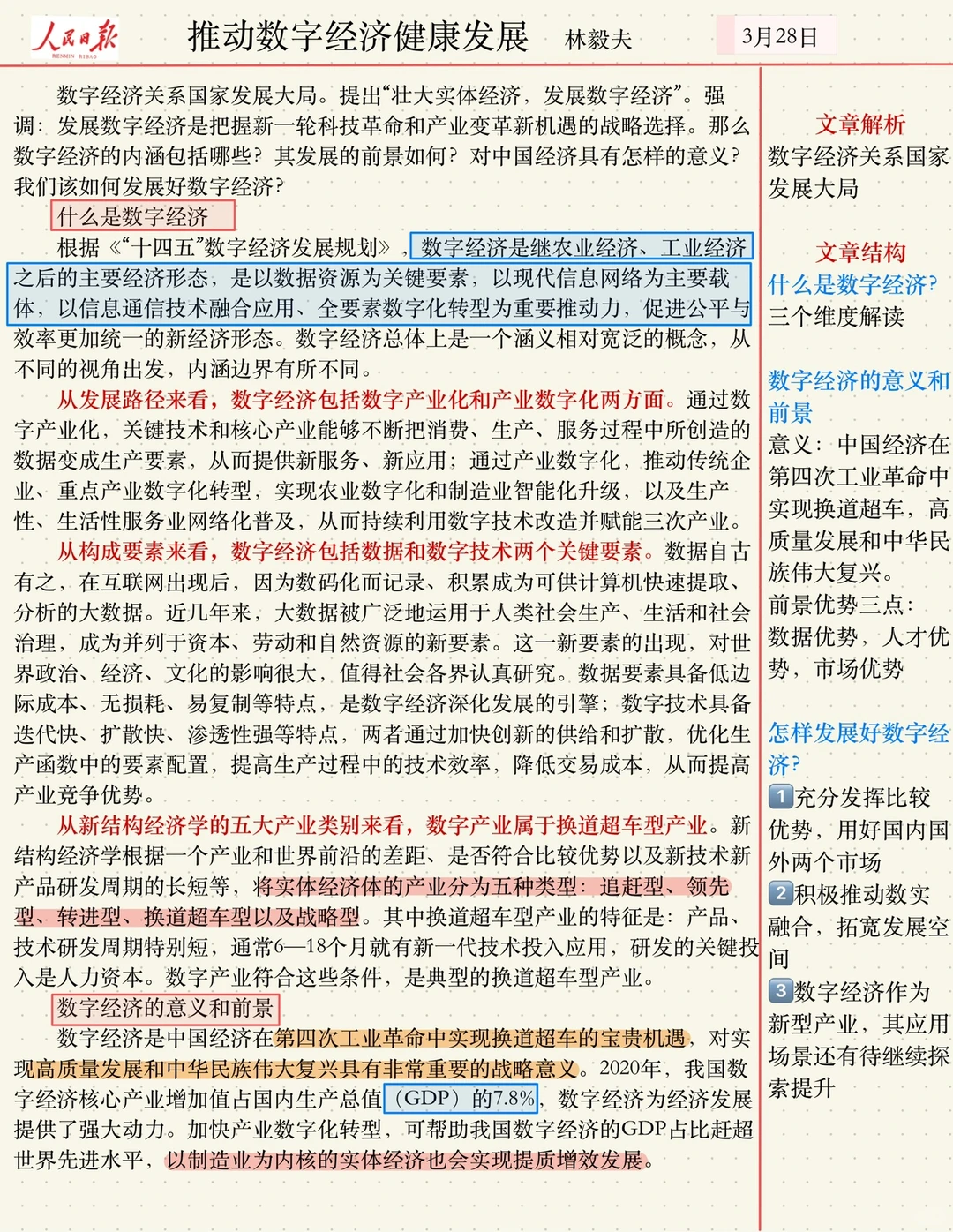 人民日报日报精读 推动数字经济健康发展