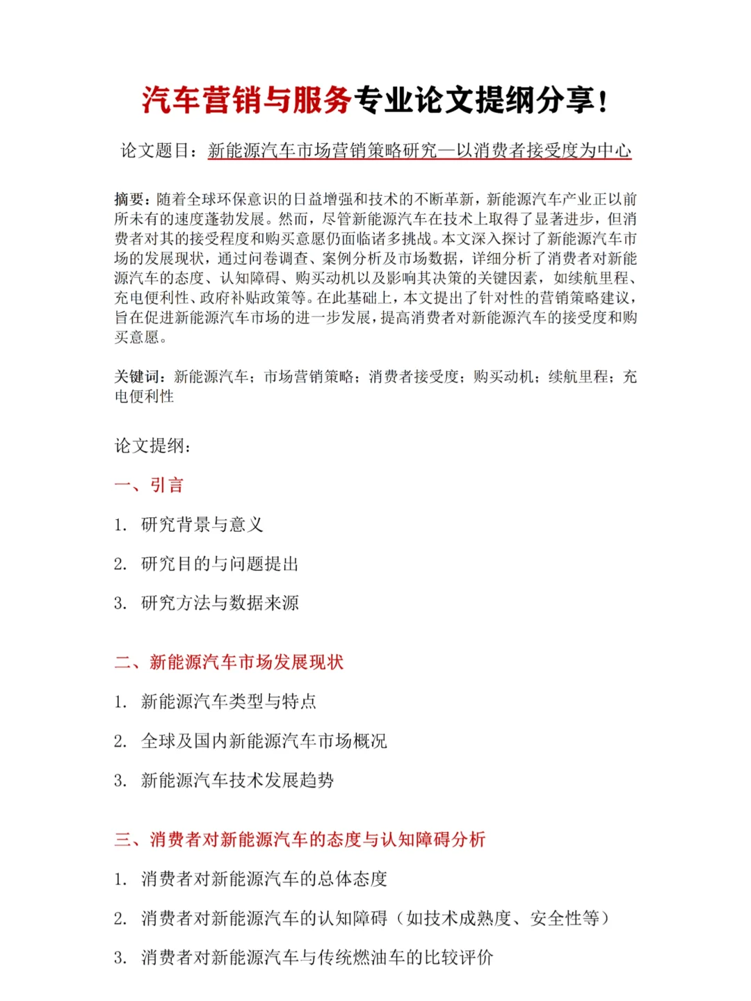 汽车营销与服务专业?论文提纲分享