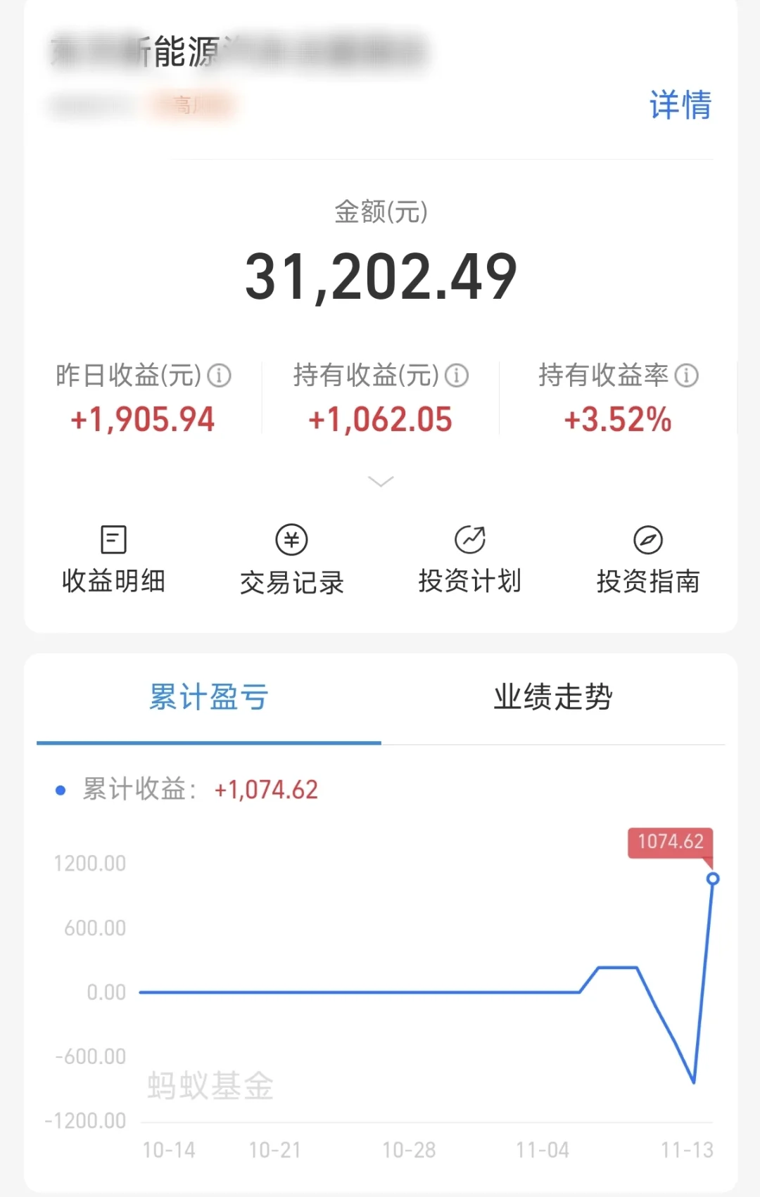 3万，刚买入，第一天，赚1906元，很稳耶。