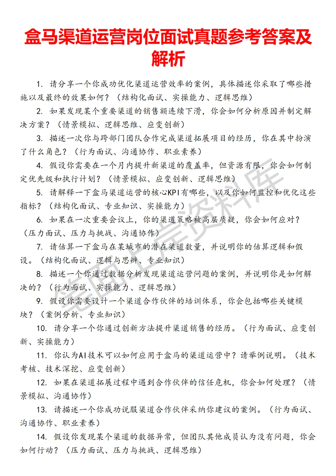 盒马渠道运营