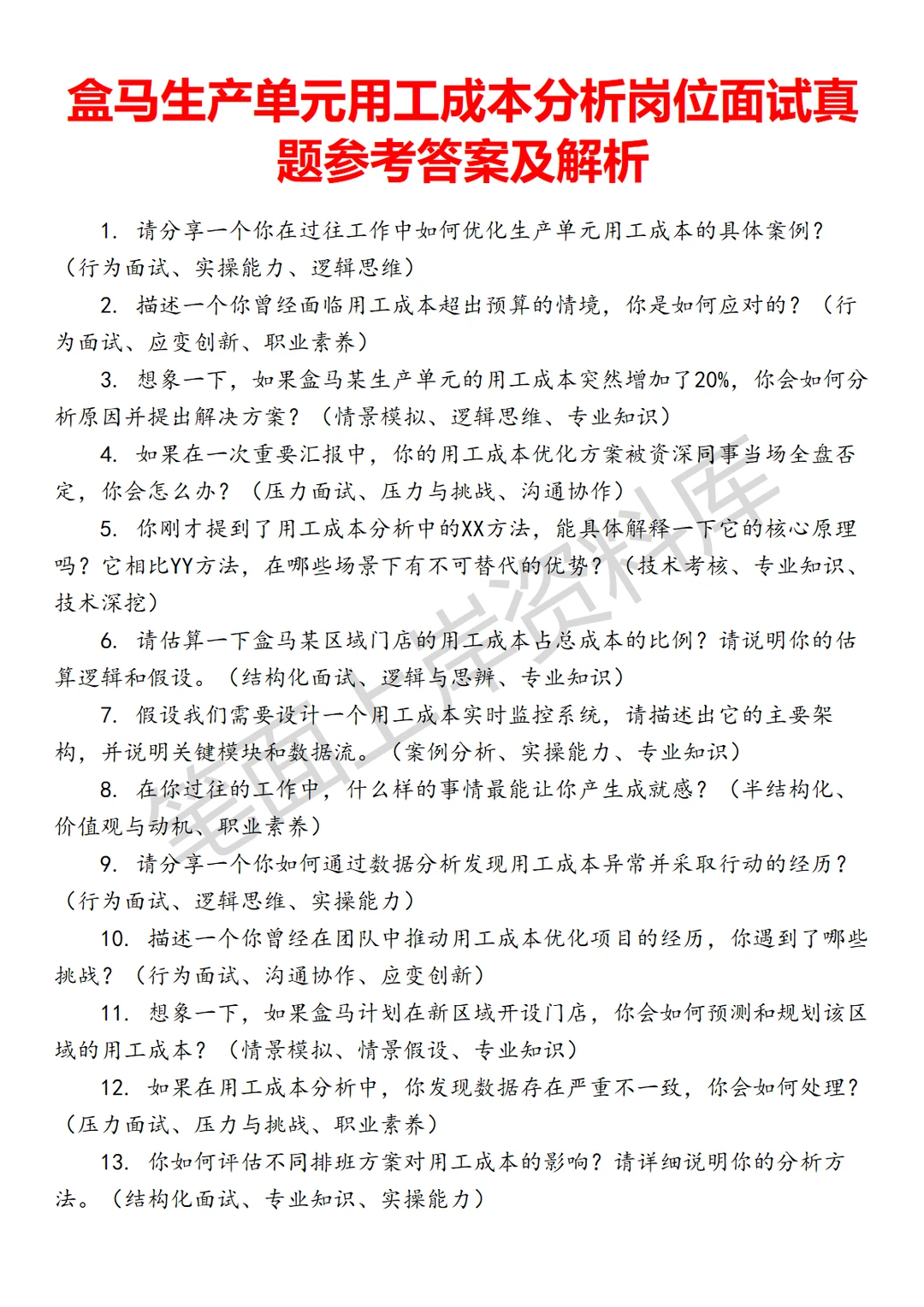 盒马生产单元用工成本分析