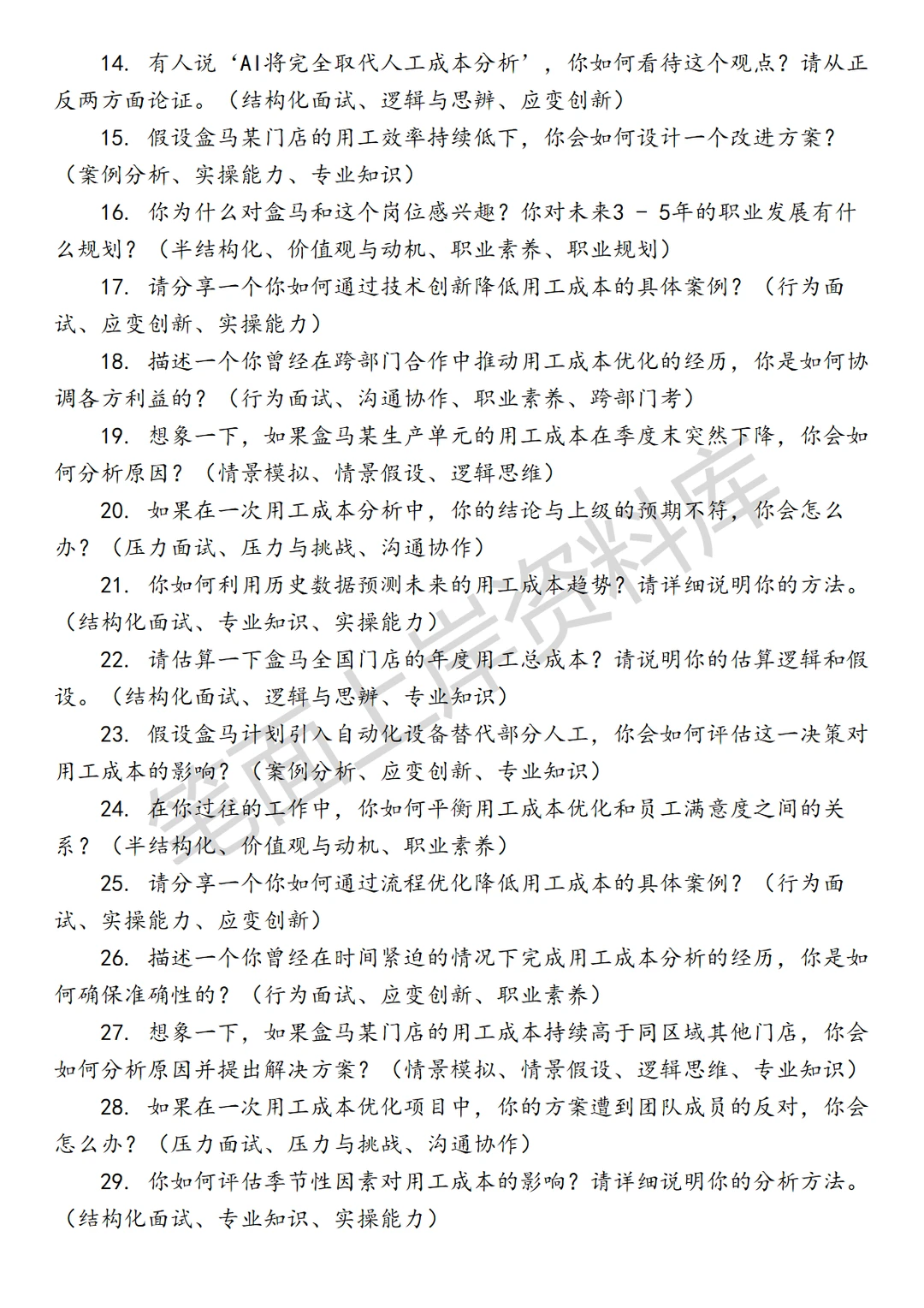 盒马生产单元用工成本分析