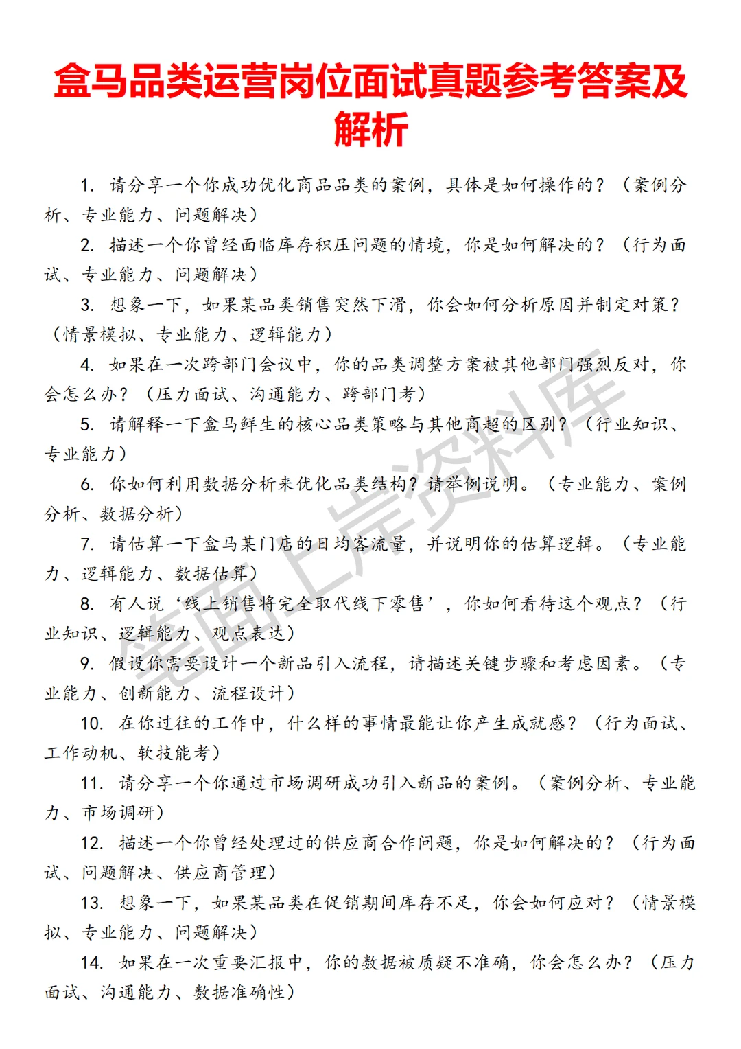 盒马品类运营