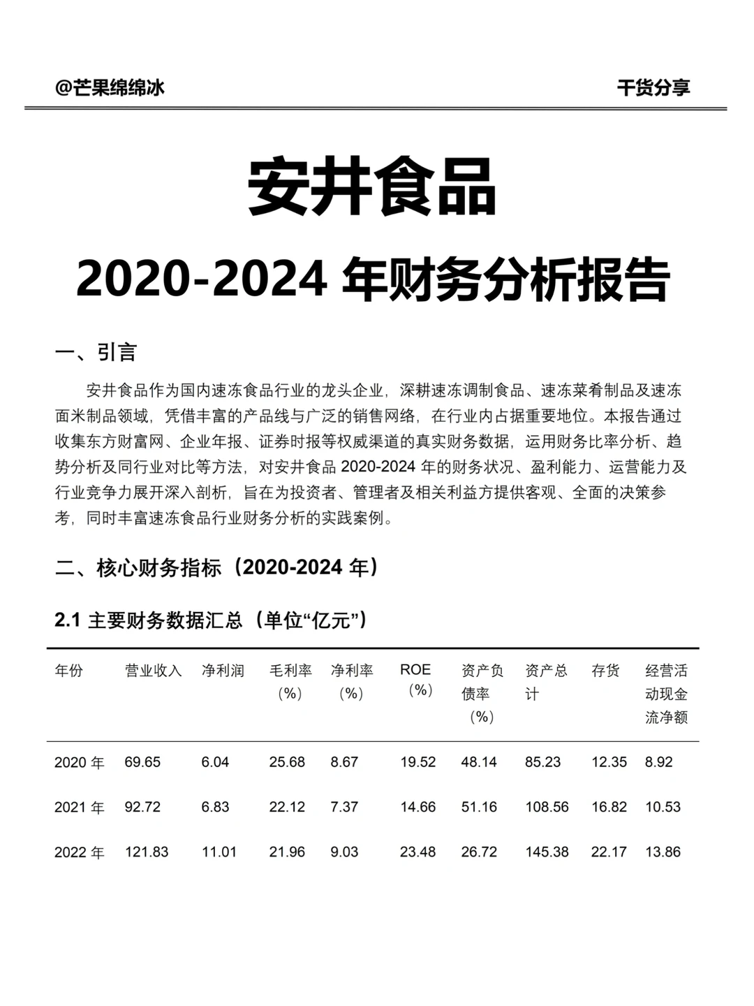 安井食品2020-2024 年财务分析报告❗❗