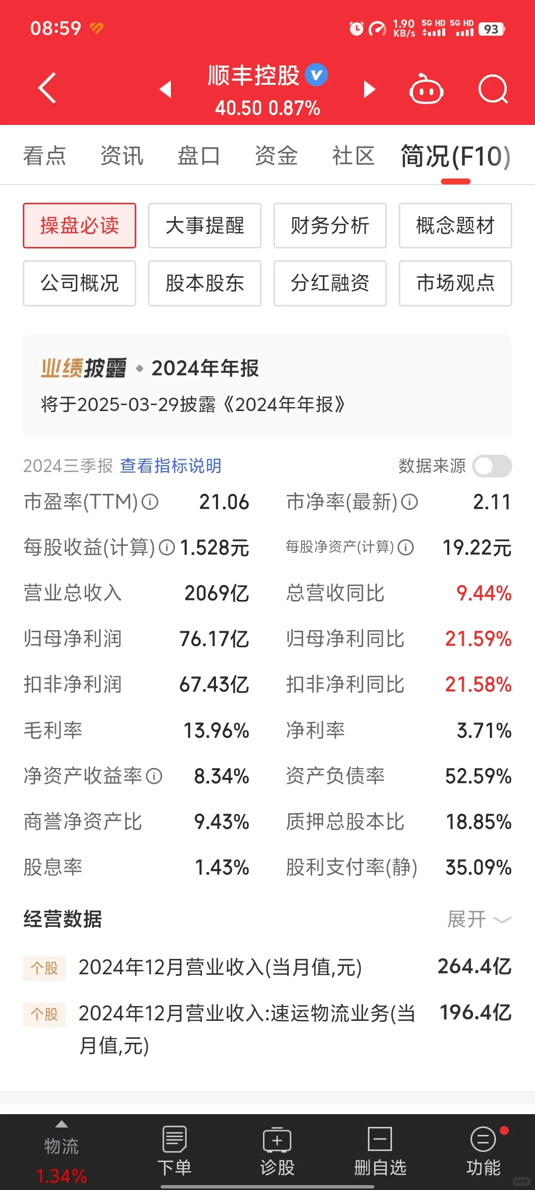 顺丰控股的合理估值