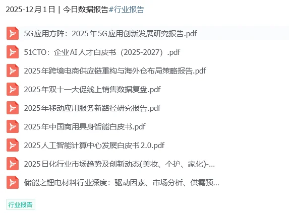 ?12月1日|今日数据报告分享#行业报告