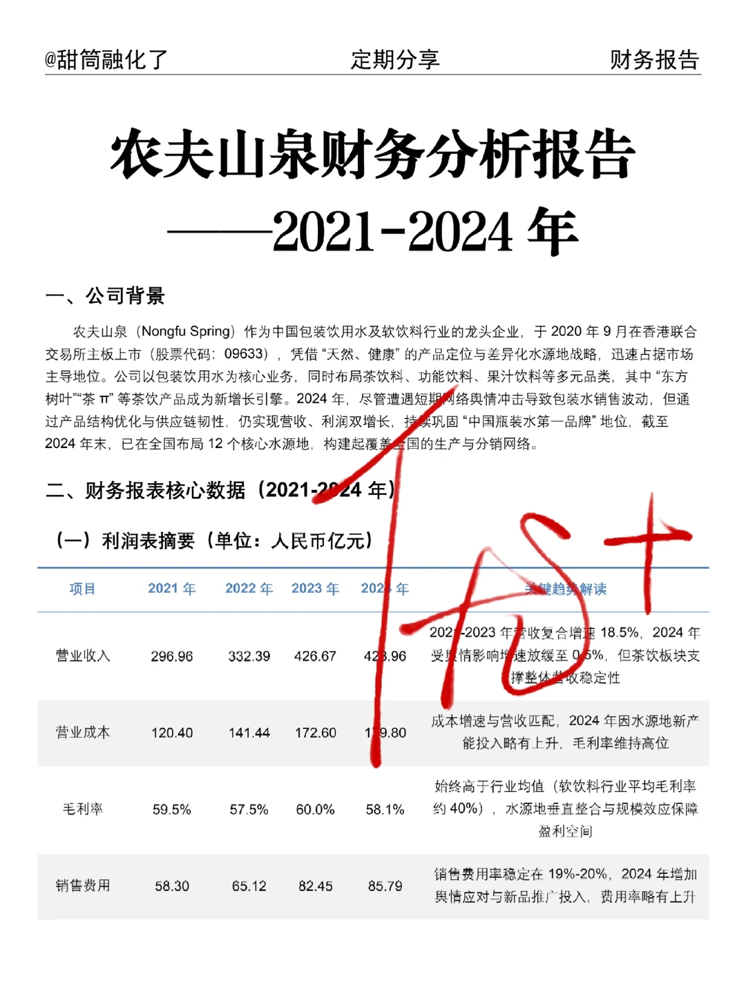 农夫山泉财务分析报告——2021-2024年