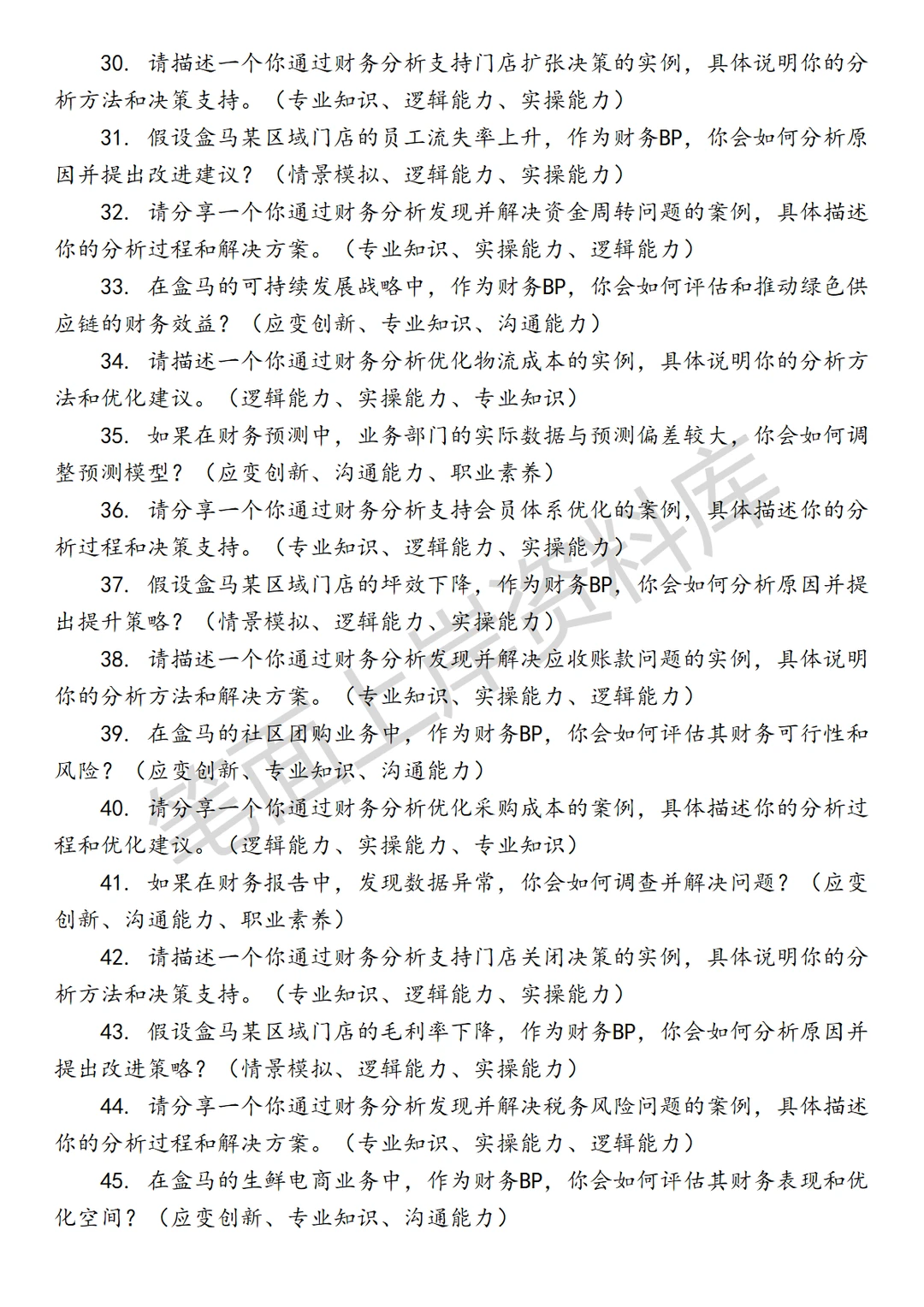 盒马区域财务BP