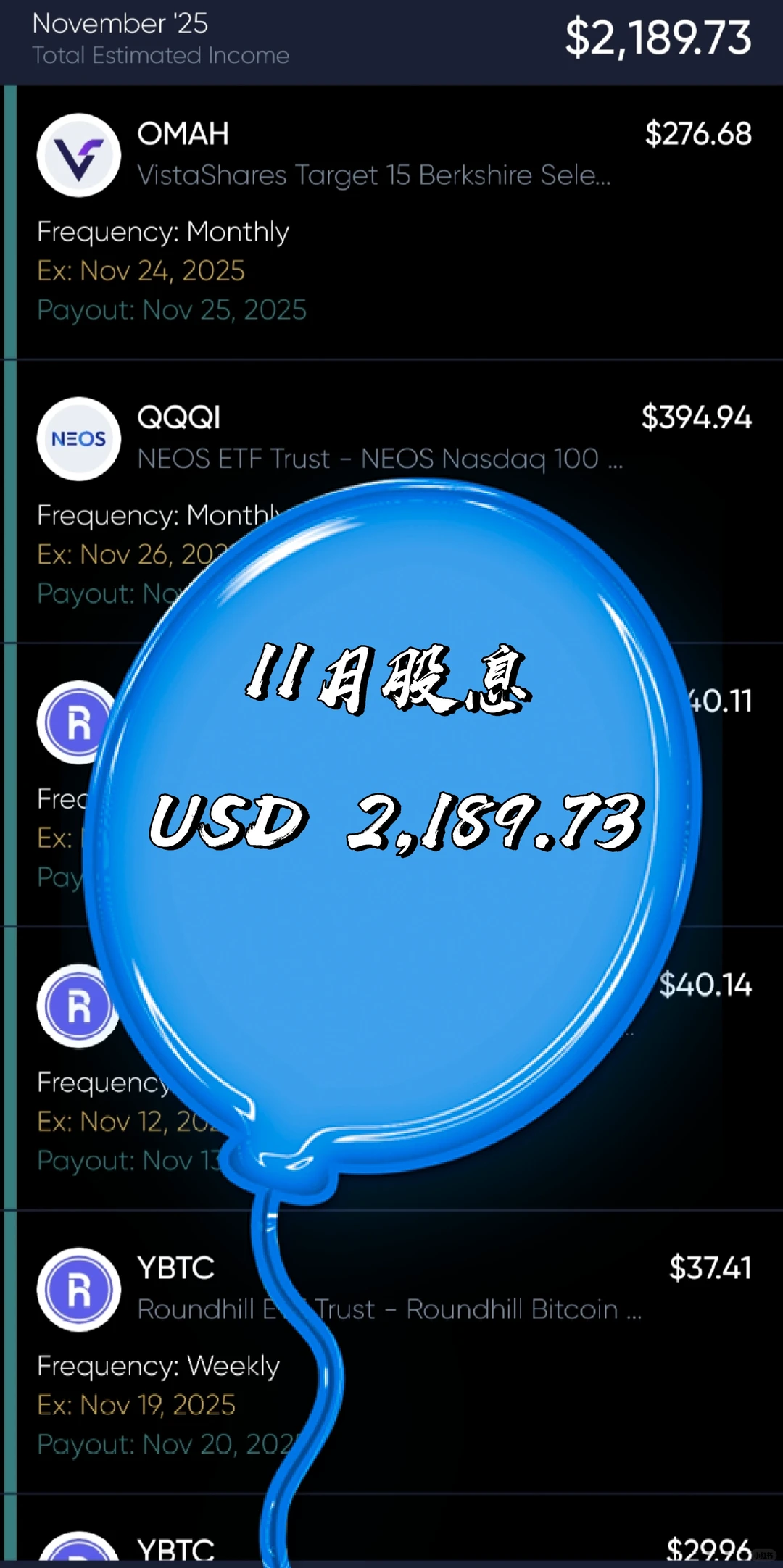 股息记录：25年11月股息睡后收入