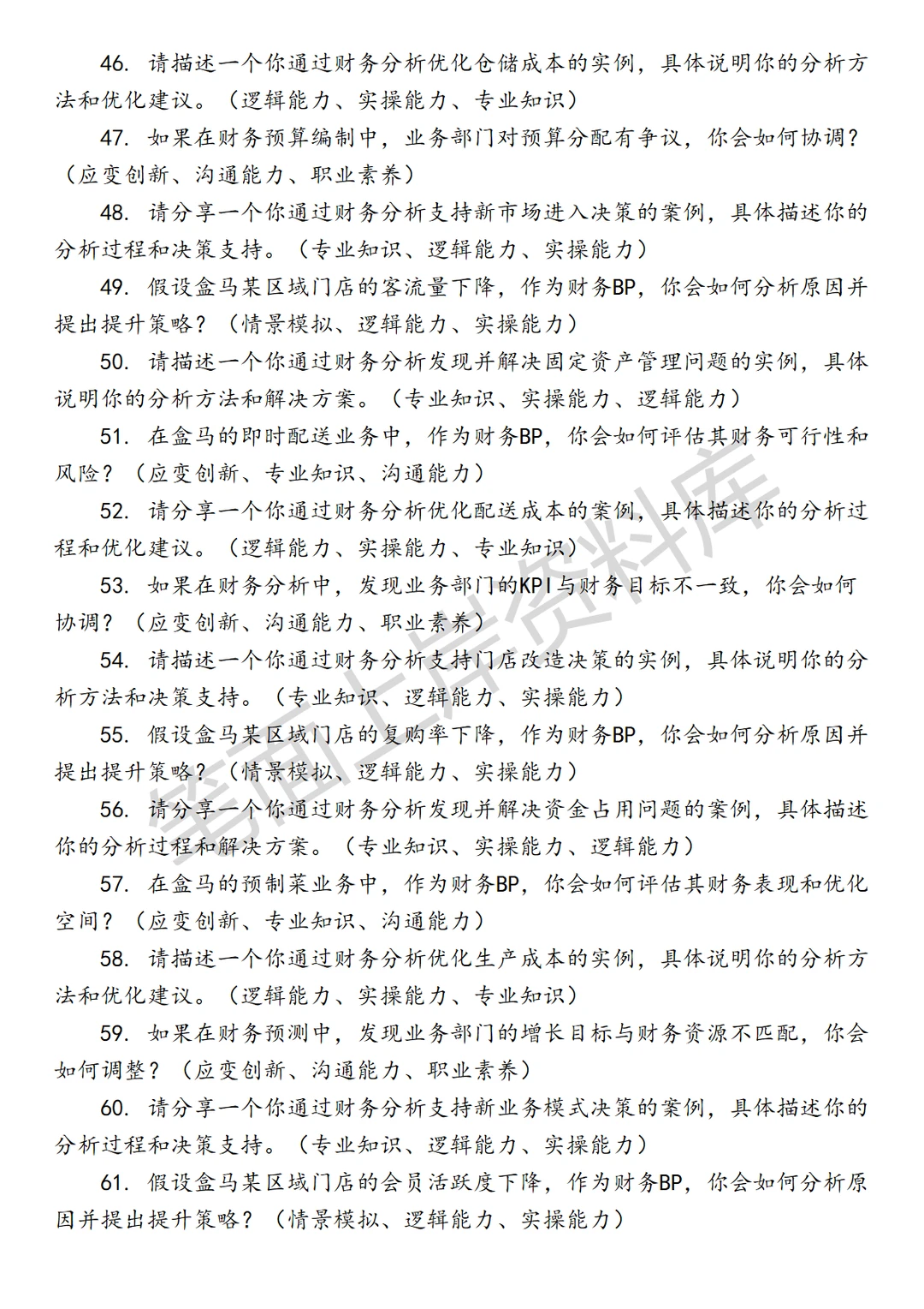 盒马区域财务BP