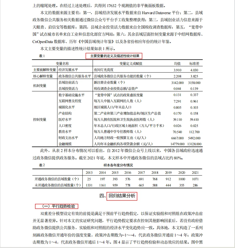 DID选题：政务微信服务水平对县域经济发展的