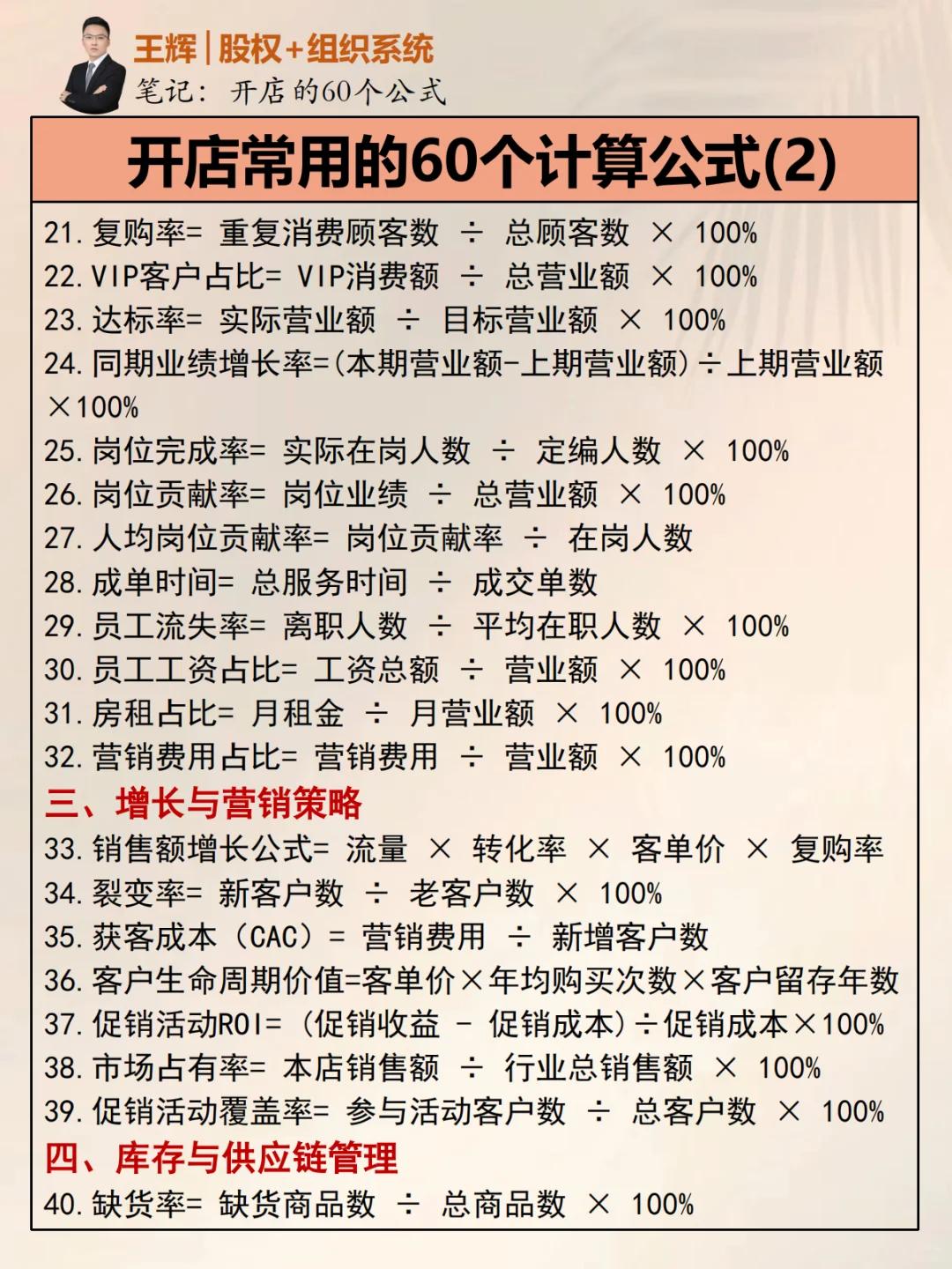 开店做生意常用的60个计算公式